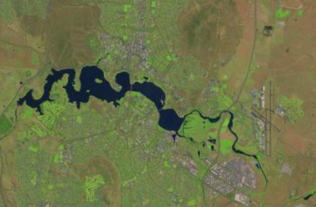 Landsat scene depicting Canberra; a few visible bands have been picked out for their colour